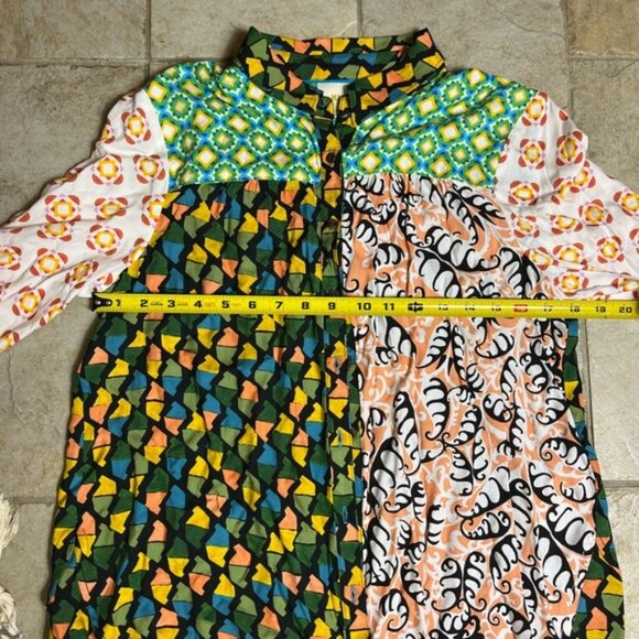 Maeve Anthropologie Patchwork Print Blouse M Artsy Boho Dopamine Top - Picture 11 of 11